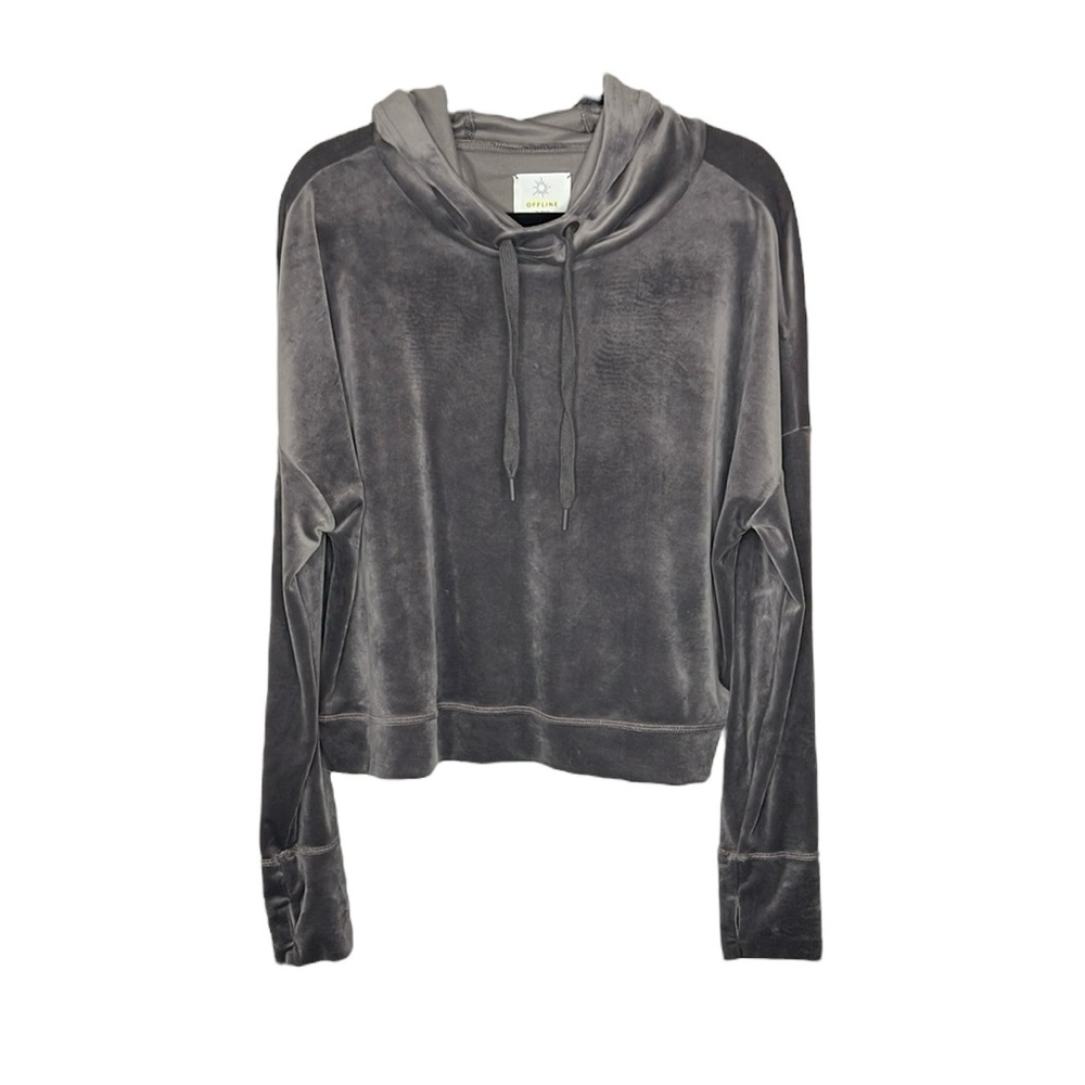 Aerie OFFLINE Comfy drop sleeve velour hoodie size Large